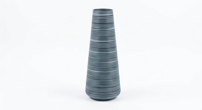 Jarrón gris cónico grande con textura rayada