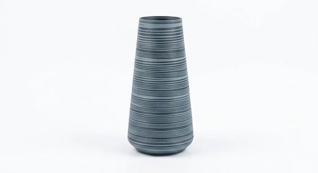 Jarrón gris cónico pequeño con textura rayada