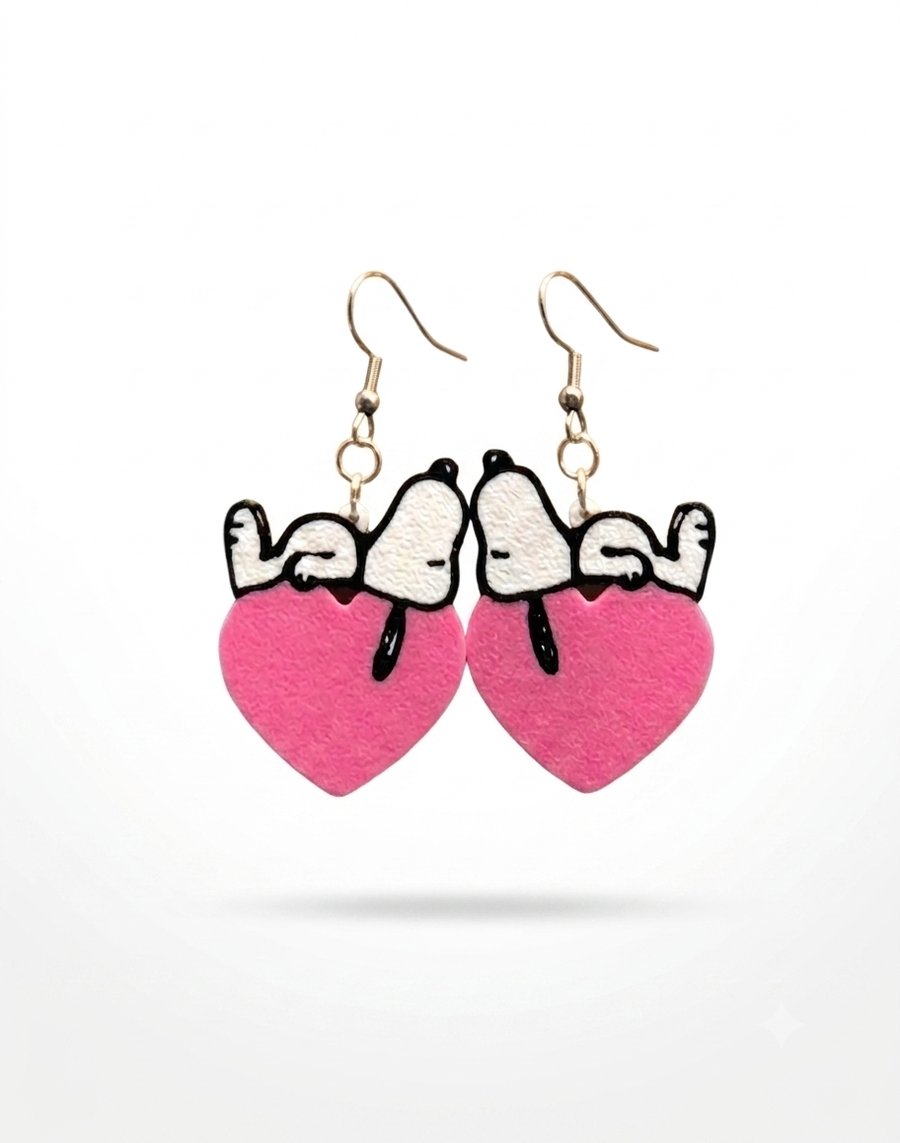 Pendientes 3D Snoopy sobre corazón