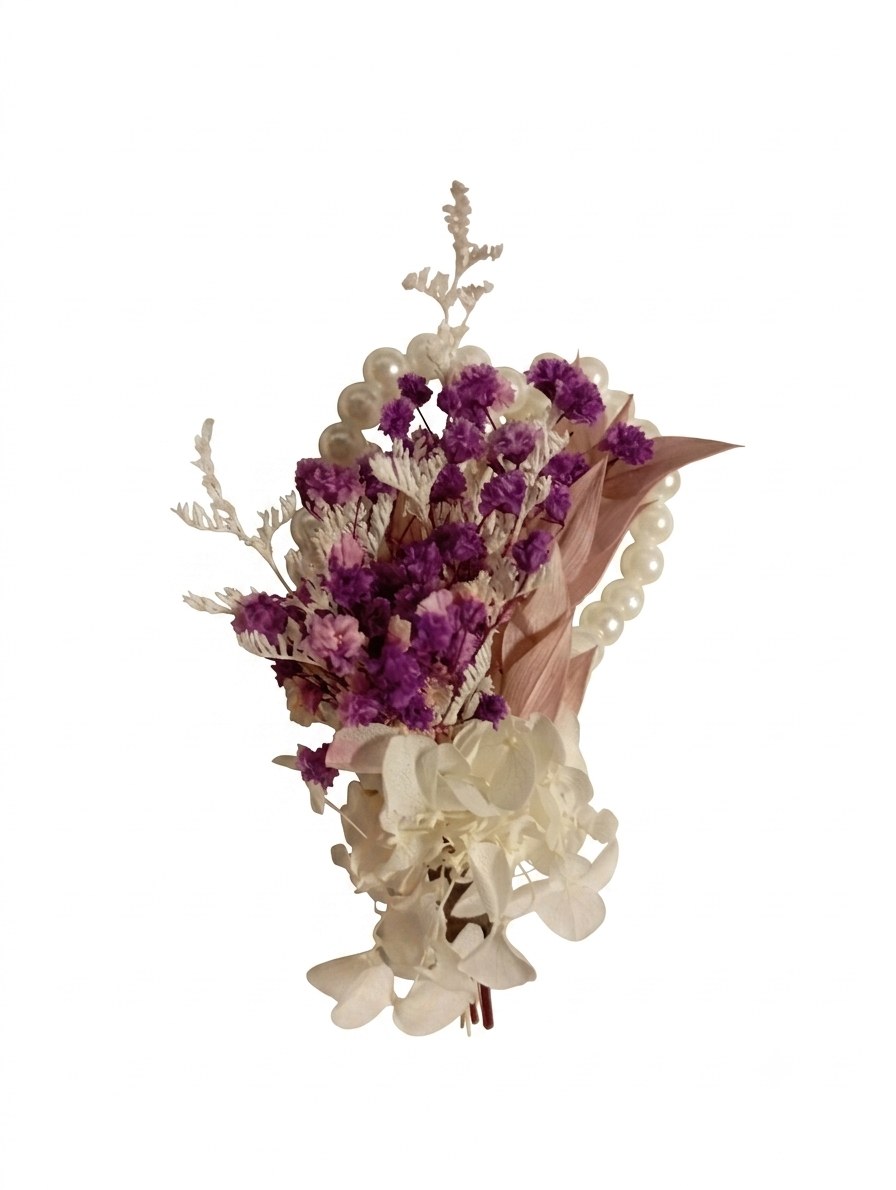 Pulsera de flor preservada blanca y rosa con perlas